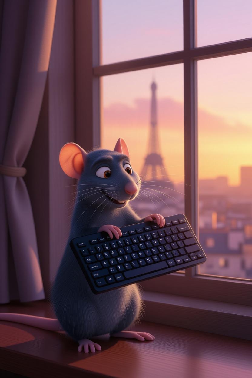 Remy the coding rat with keyboard